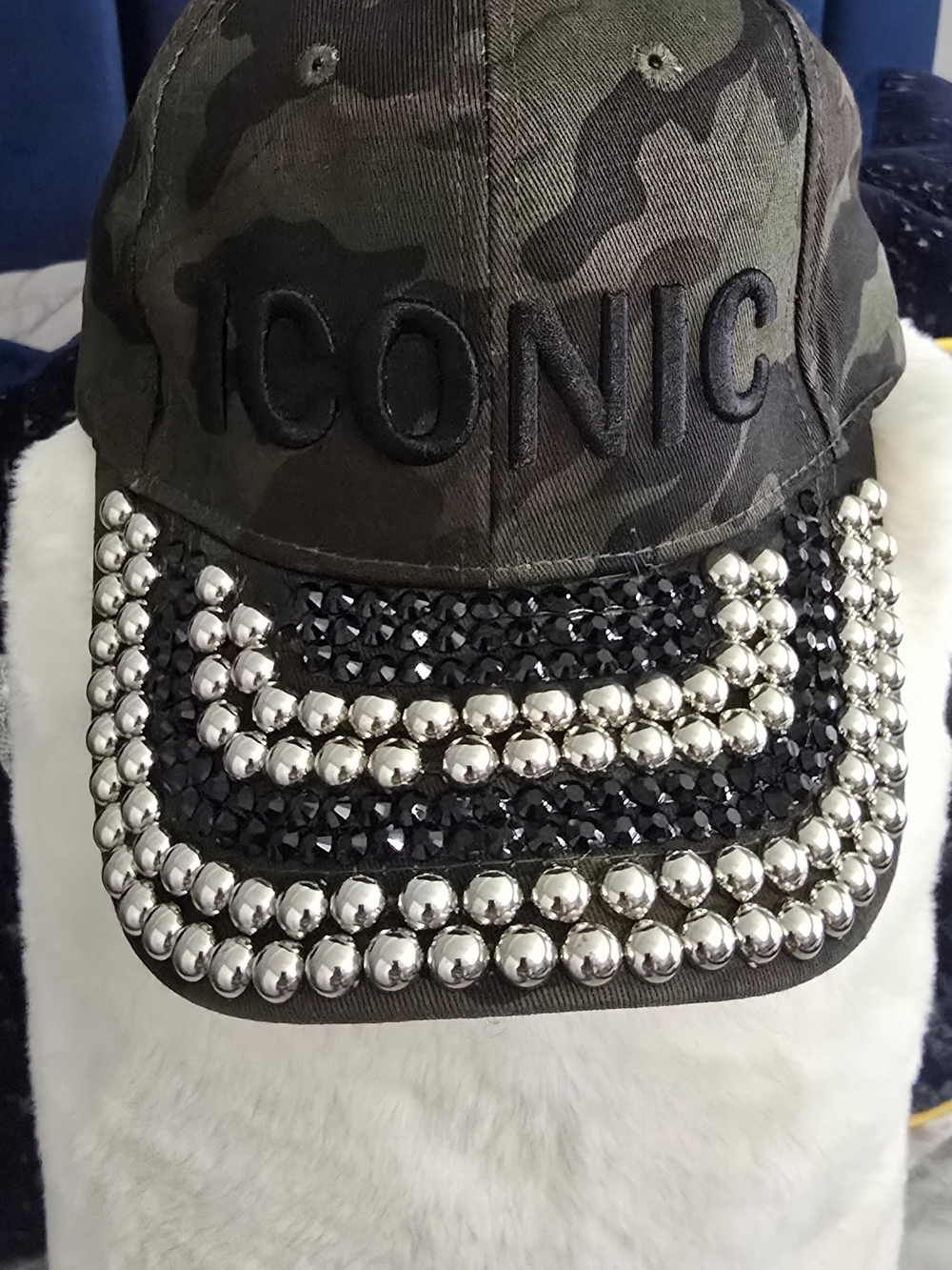 Camouflage Baseball Cap with Silver Stud Embellishments